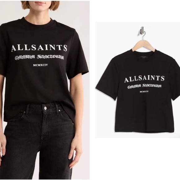 NWOT AllSaints Lisa Omnium Cotton Graphic T-Shirt Black Small - Picture 1 of 10